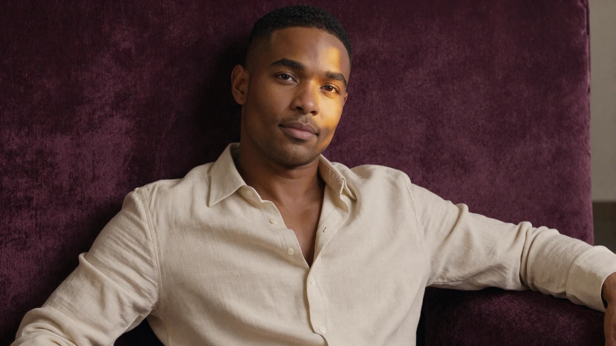 Confident man with calm posture demonstrating big dick energy in editorial portrait
